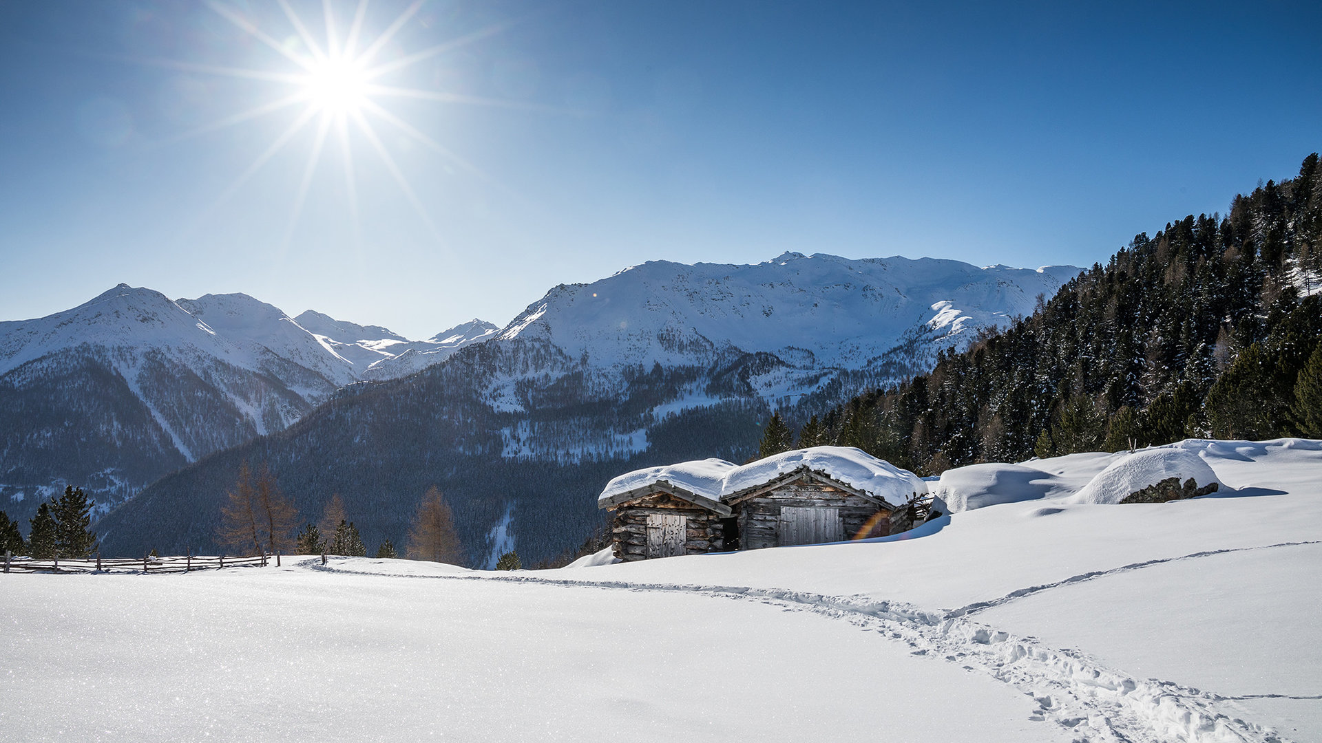 Schneeschuhwandern auf einsamen Pfaden im Ultental in Südtirol.
